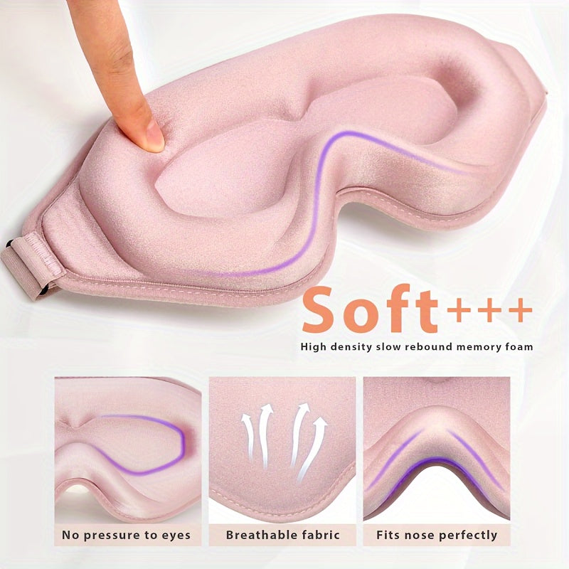3D Contoured Sleep Mask - Soft Light Blocking Eye Cover with Adjustable Strap for Napping, Travel, Night Shift, Yoga Meditation - Solid Color Sponge Eye Mask, Single Pack (Black/Grey/Pink)